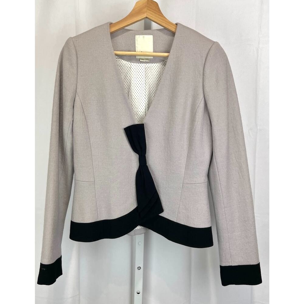 ELEVENSES Anthropologie Bow Jacket Wool Blend Gray Black Size 8